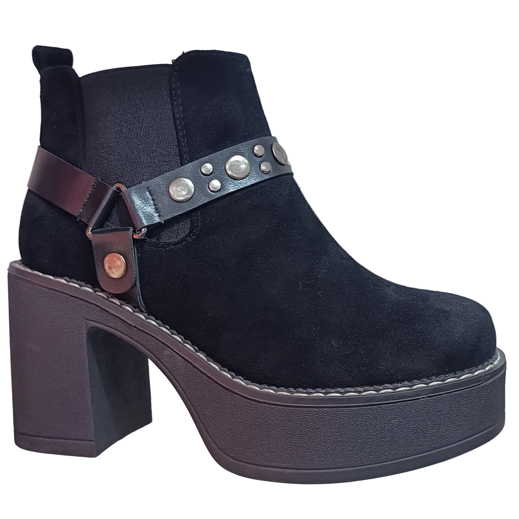 BOTIN MUJER PLATAFORMA MICROFIBRA NEGRO HEBILLA - 1