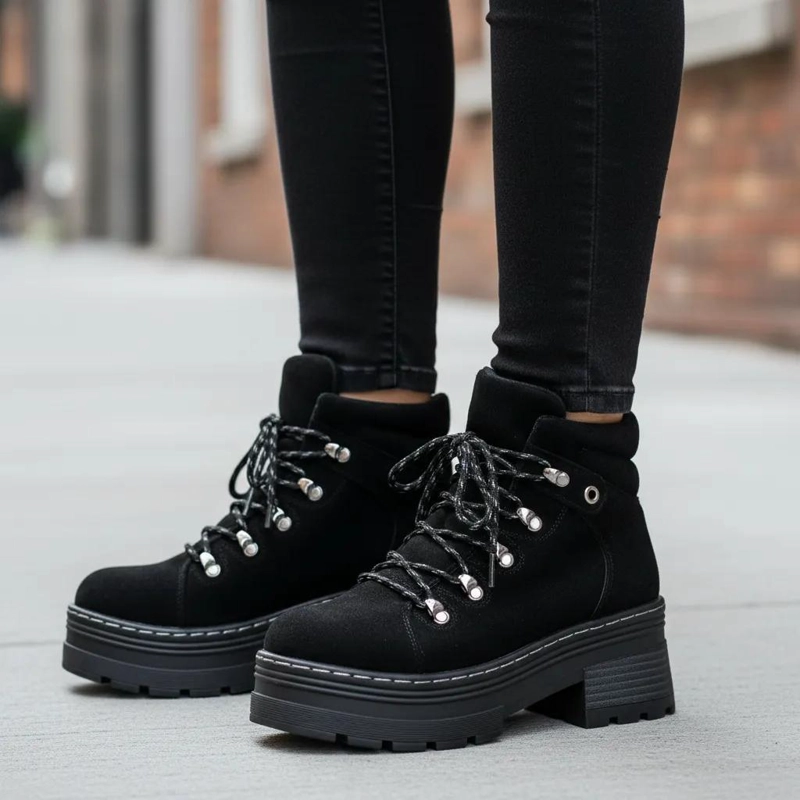 BOTIN NEGRO DE MICROFIBRA ROBUSTO CON PLATAFORMA - 1