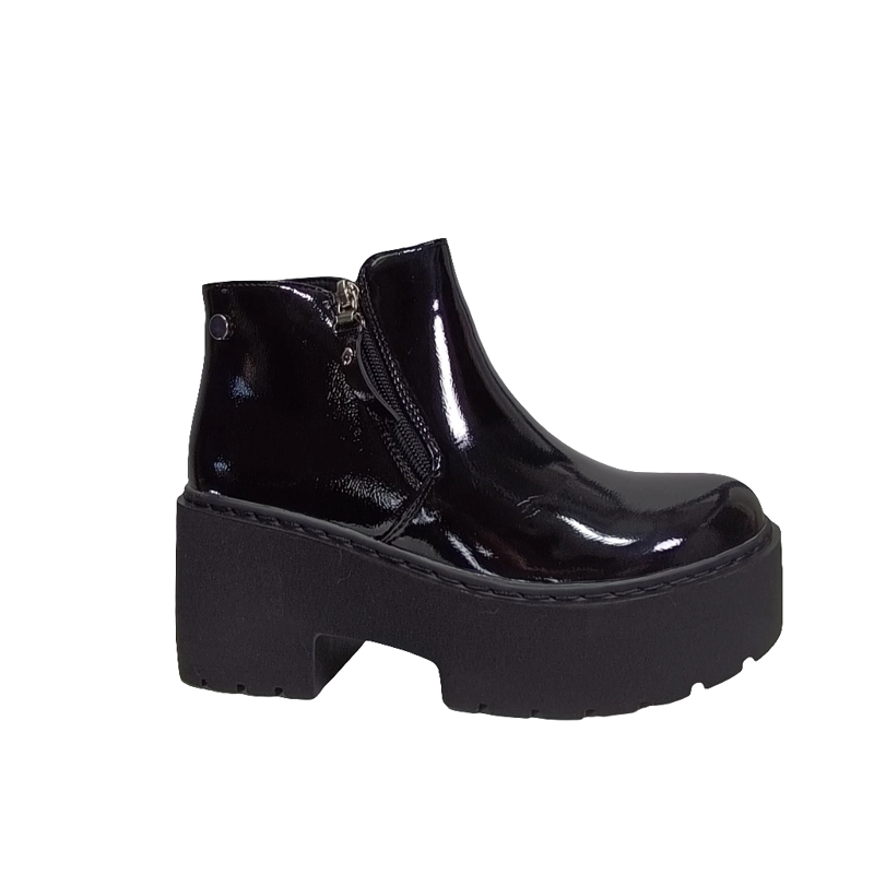 BOTIN DE CHAROL CON PLATAFORMA CUÑA Y CIERRES NEGRO - 3