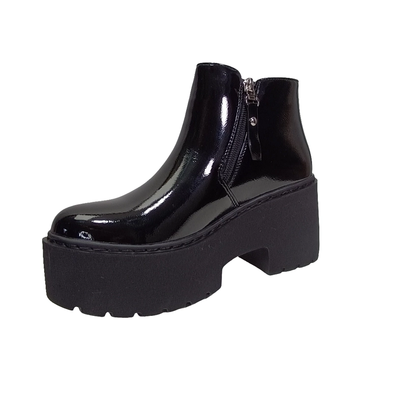 BOTIN DE CHAROL CON PLATAFORMA CUÑA Y CIERRES NEGRO - 4