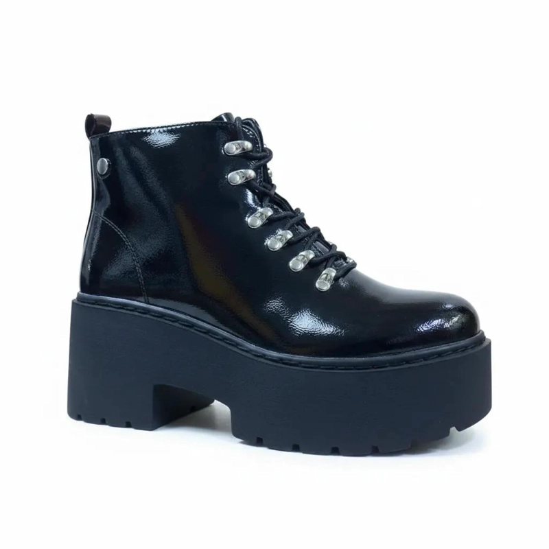 BOTIN CHAROL NEGRO CON PLATAFORMA Y CORDONES - 2