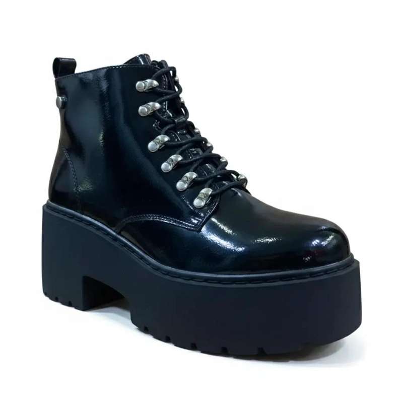 BOTIN CHAROL NEGRO CON PLATAFORMA Y CORDONES - 3
