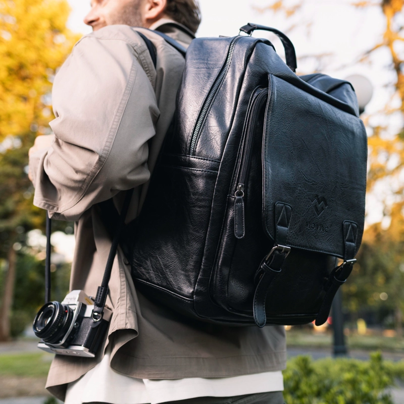 MOCHILA MOVAC URBAN PORTA NOTEBOOK DE CUERO ECOLÓGICO IMPERMEABLE DE GRAN CAPACIDAD - 2