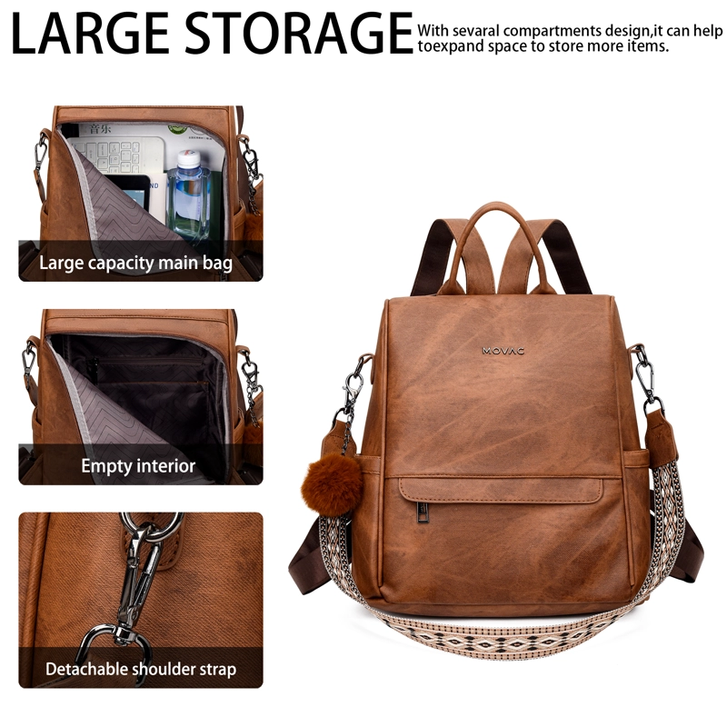 MOCHILA MOVAC ANTIRROBO CHIC PARA MUJER DE CUERO PU MULTIUSO - 11