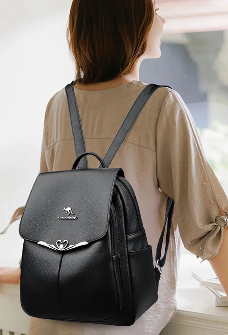 MOCHILA DE CUERO PU SUAVE JUVENIL IMPERMEABLE GRAN CAPACIDAD - 3