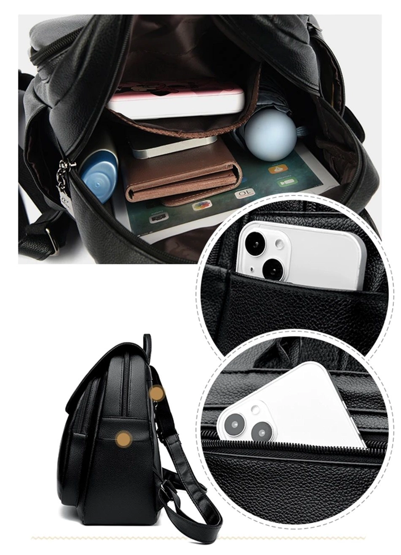 MOCHILA DE CUERO PU SUAVE JUVENIL IMPERMEABLE GRAN CAPACIDAD - 9