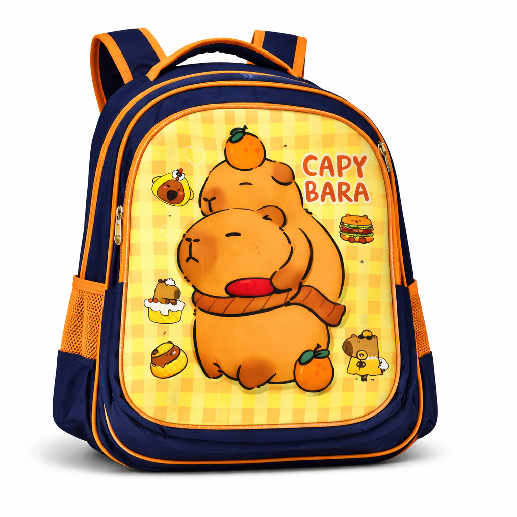 SET 3 PIEZAS MOCHILA INFANTIL ESCOLAR CAPIBARA CON LUCES + LONCHERA + ESTUCHE RESISTENTE Y COMODO - 4