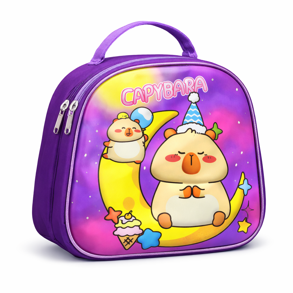 SET 3 PIEZAS MOCHILA INFANTIL ESCOLAR CAPIBARA CON LUCES + LONCHERA + ESTUCHE RESISTENTE Y COMODO - 4