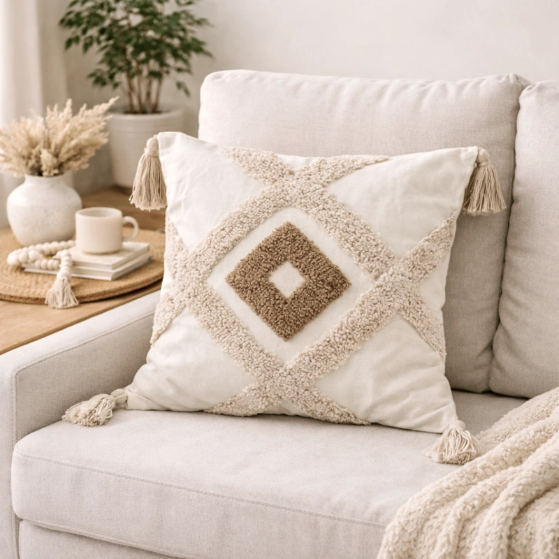 FUNDA DE COJIN 45 X 45 BOHO GEO COFFE - 1