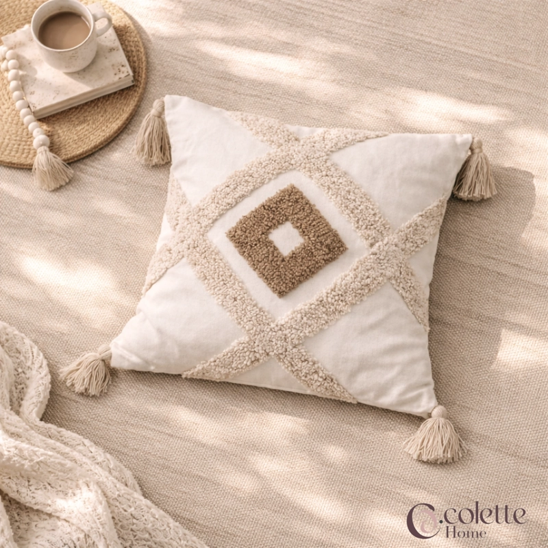 FUNDA DE COJIN 45 X 45 BOHO GEO COFFE - 2