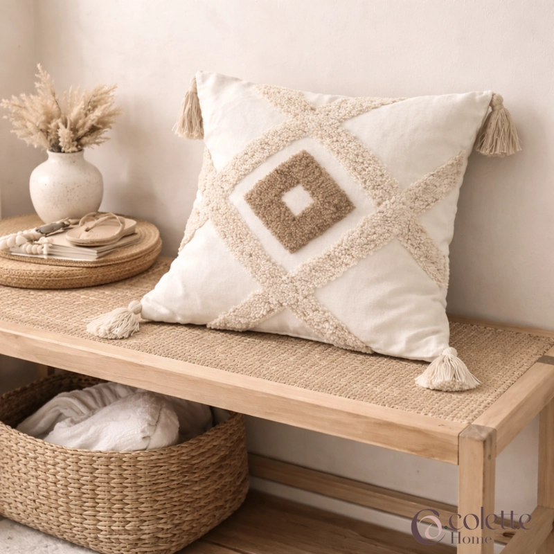 FUNDA DE COJIN 45 X 45 BOHO GEO COFFE - 3
