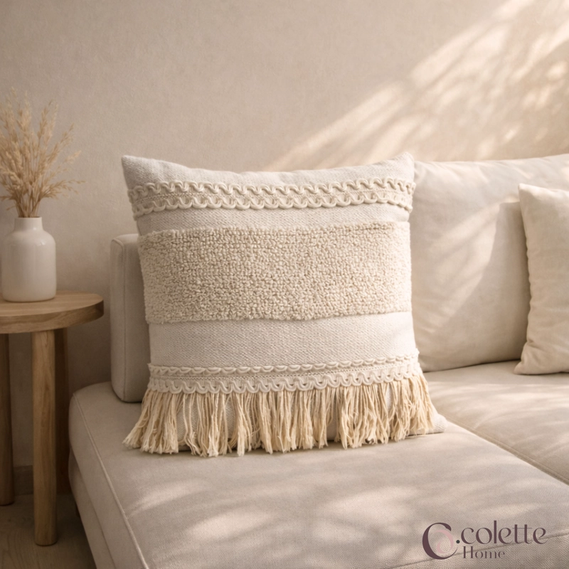 FUNDA DE COJIN 45 X 45 BOHO FLECOS - 1