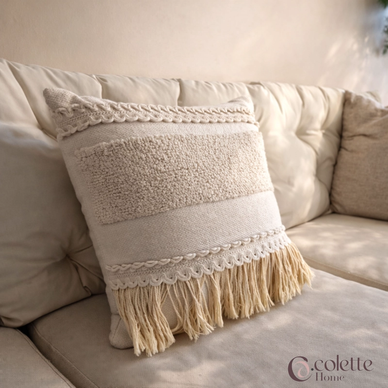 FUNDA DE COJIN 45 X 45 BOHO FLECOS - 2