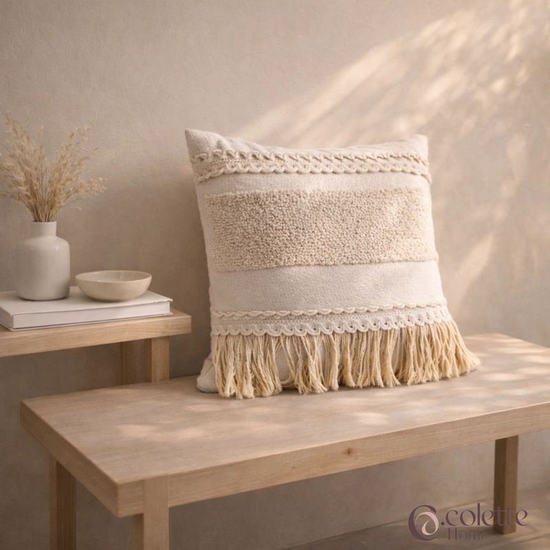 FUNDA DE COJIN 45 X 45 BOHO FLECOS - 3