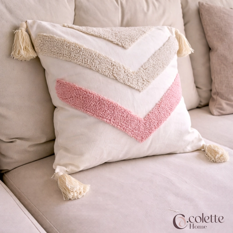 FUNDA DE COJIN BOHO DOBLE RELIEVE ROSA - 4