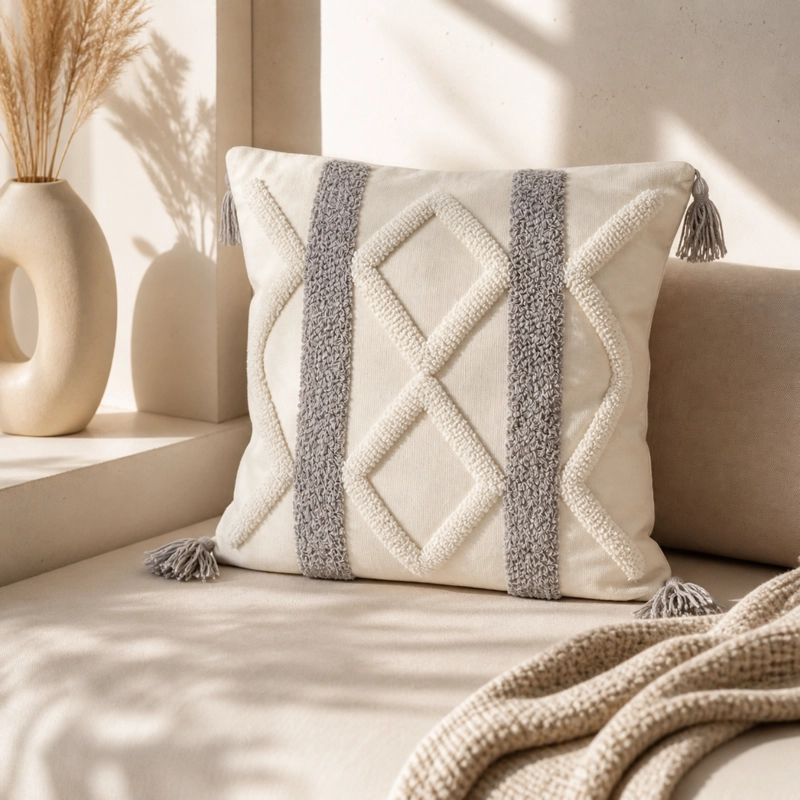 FUNDA DE COJIN BOHO GEO GRIS 45 X 45 - 1