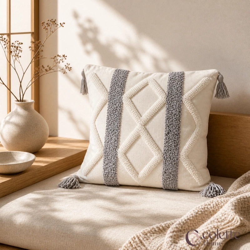 FUNDA DE COJIN BOHO GEO GRIS 45 X 45 - 2