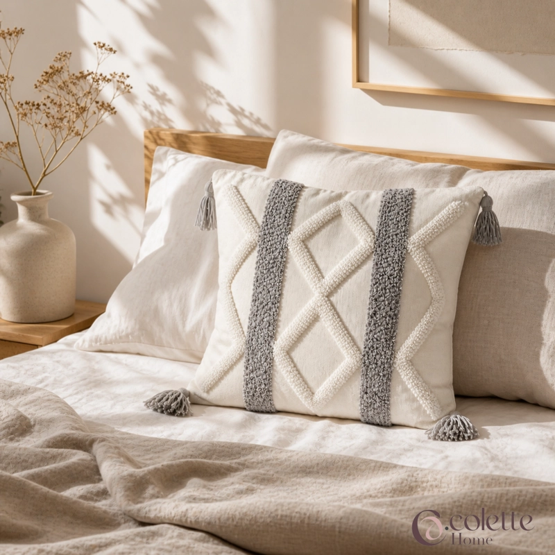 FUNDA DE COJIN BOHO GEO GRIS 45 X 45 - 3