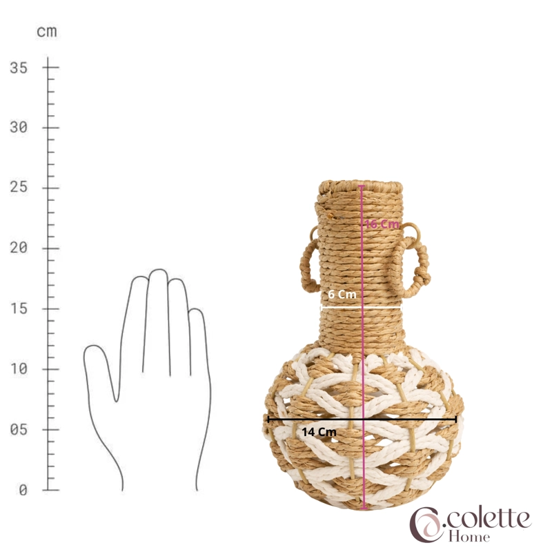FLORERO JARRON DECORATIVO TEJIDO BOHO NATURAL BLANCO - 4