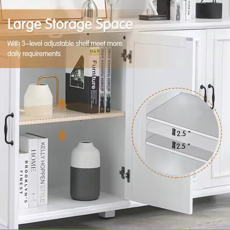 MUEBLE COMEDOR BUFFET APARADOR BLANCO DOBLE CON PUERTAS Y ESTANTES - 3