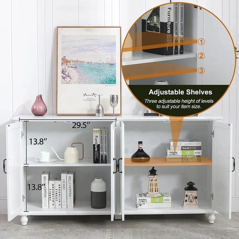 MUEBLE COMEDOR BUFFET APARADOR BLANCO DOBLE CON PUERTAS Y ESTANTES - 8