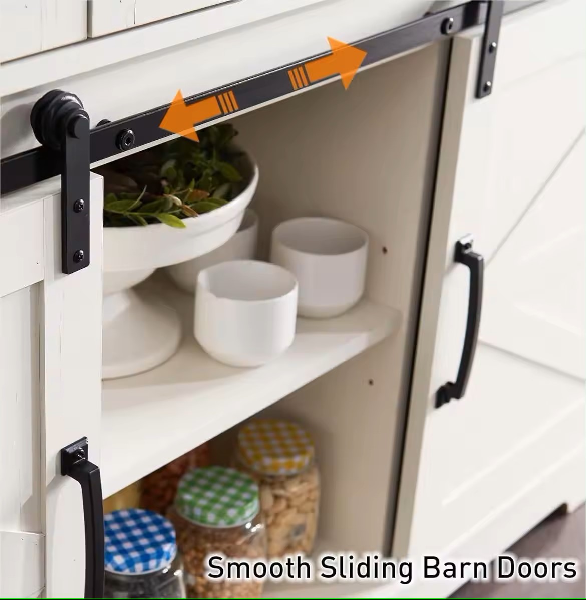 MUEBLE LIVING BUFFET APARADOR BLANCO CON CAJONES Y PUERTAS CORREDERAS - 4