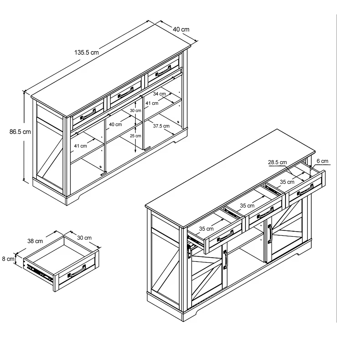 MUEBLE LIVING BUFFET APARADOR BLANCO CON CAJONES Y PUERTAS CORREDERAS - 5
