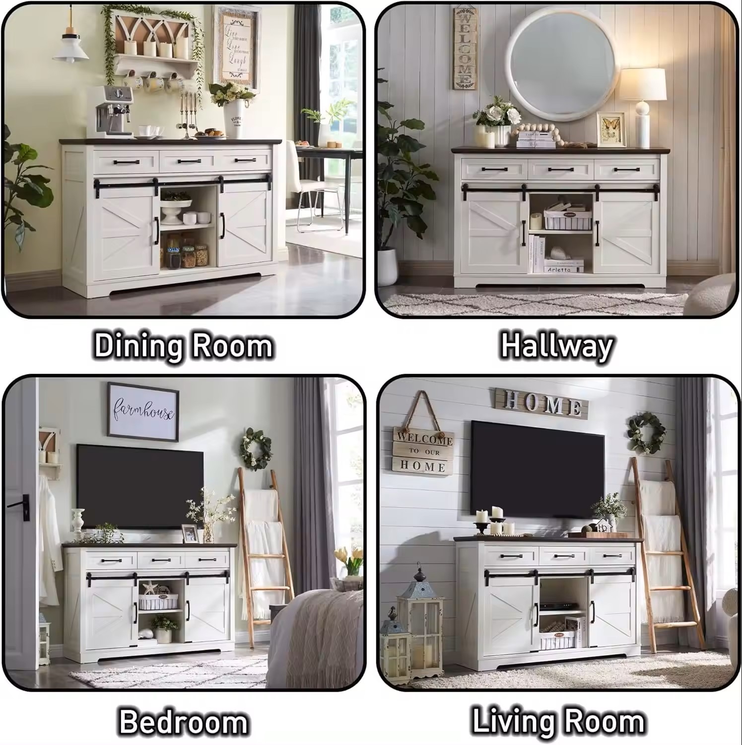 MUEBLE LIVING BUFFET APARADOR BLANCO CON CAJONES Y PUERTAS CORREDERAS - 6