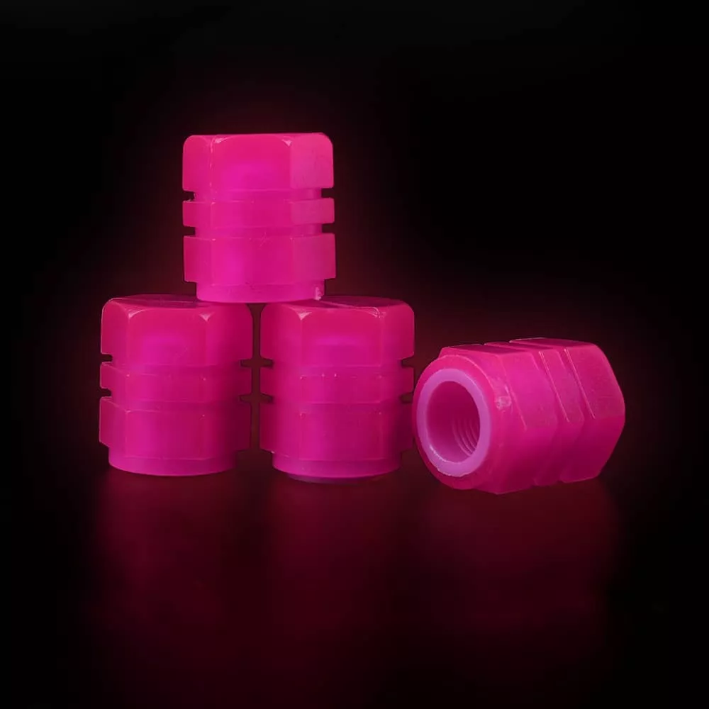 X4 TAPA VÁLVULA VÁSTAGO AUTO BICICLETA FLUORESCENT ROSA PINK - 1