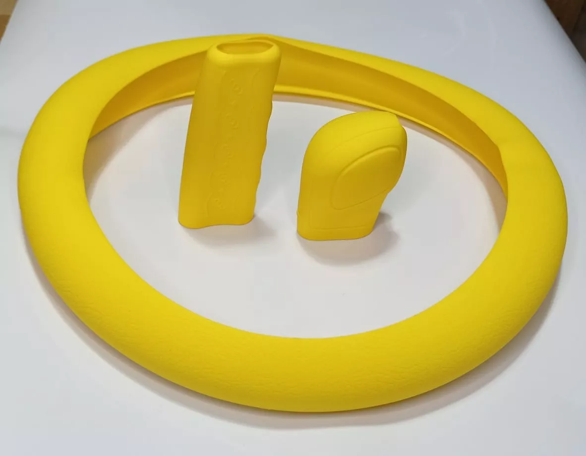 SET 3 PIEZAS FUNDA CUBRE VOLANTE PERILLA CAMBIOS AMARILLO - 2
