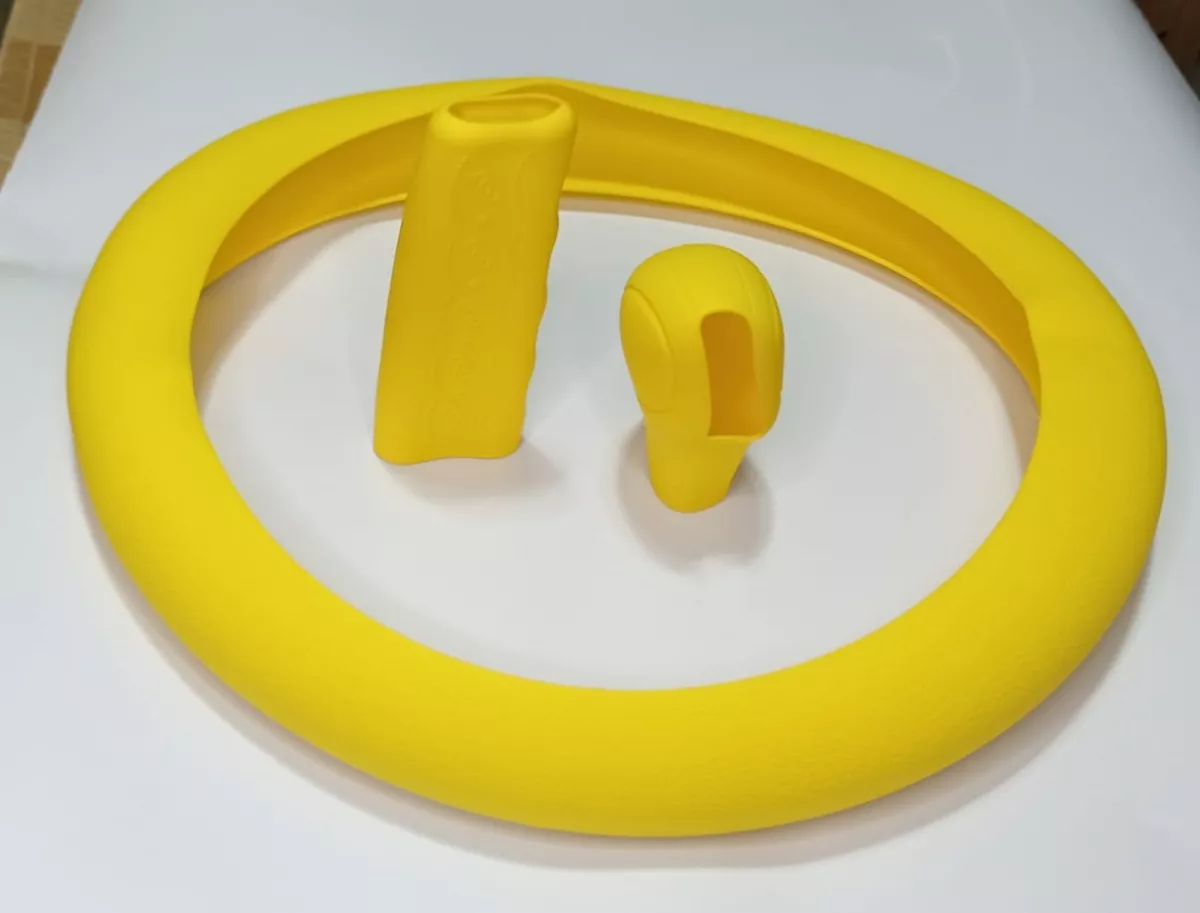 SET 3 PIEZAS FUNDA CUBRE VOLANTE PERILLA CAMBIOS AMARILLO - 4