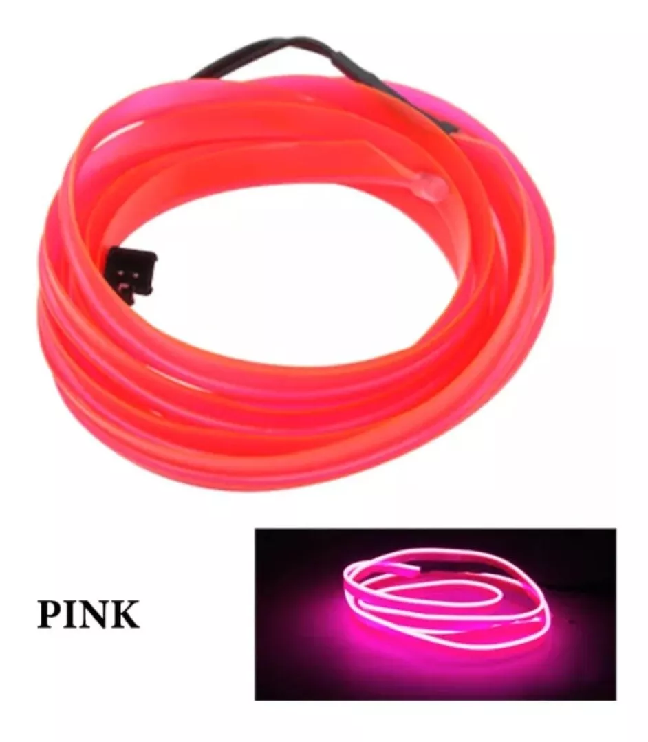 HILO NEÓN TUNNING AMBIENTE INTERIOR AUTOS 12V ROSADO 2METROS - 1