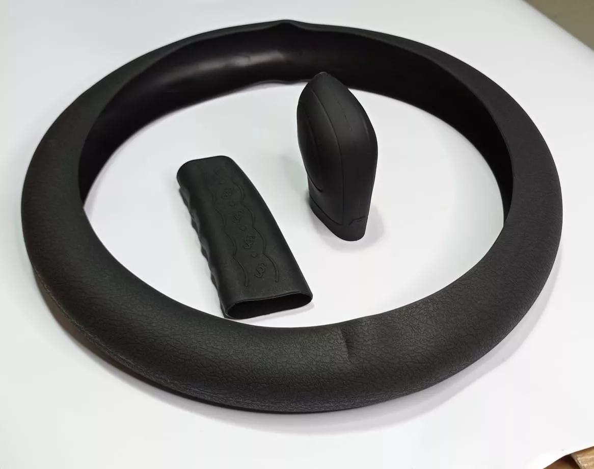 SET 3 PIEZAS FUNDA CUBRE VOLANTE PERILLA CAMBIOS NEGRO - 3