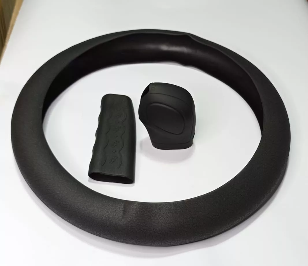 SET 3 PIEZAS FUNDA CUBRE VOLANTE PERILLA CAMBIOS NEGRO - 4