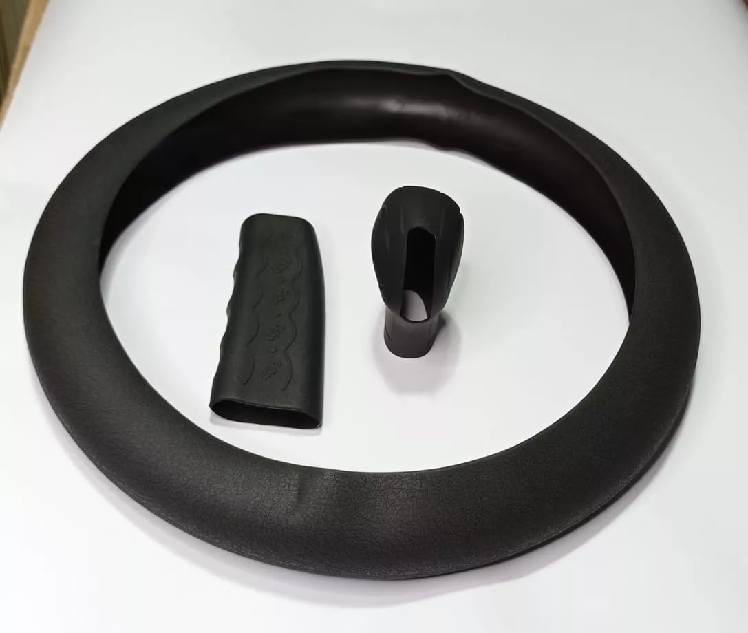 SET 3 PIEZAS FUNDA CUBRE VOLANTE PERILLA CAMBIOS NEGRO - 5