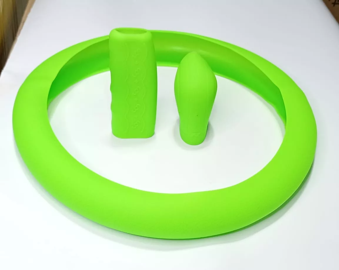 SET 3 PIEZAS FUNDA CUBRE VOLANTE PERILLA CAMBIOS VERDE - 4