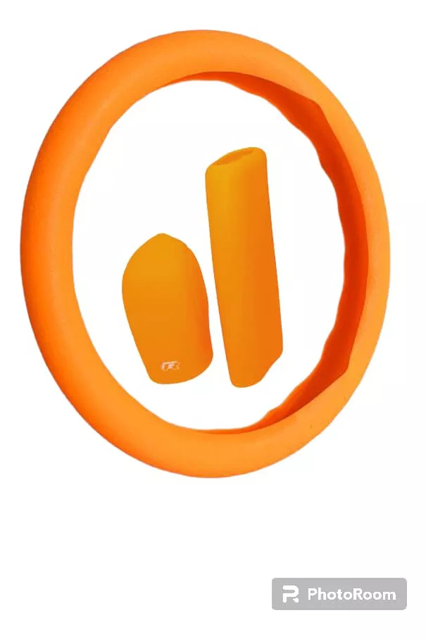 SET 3 PIEZAS FUNDA CUBRE VOLANTE PERILLA CAMBIOS NARANJA - 1