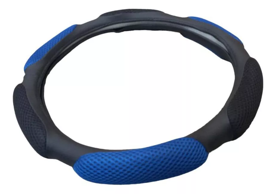 FUNDA CUBRE VOLANTE DE AUTOS STANDARD 38CM NEGRO CON AZUL - 2