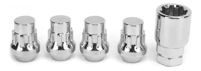 JUEGO 4 TUERCA SEGURIDAD 1 LLAVE ACERO COLOR PLATA M12X1.25 - 1
