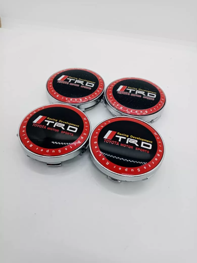 SET X4 TAPA CENTRO LLANTAS AUTOS 60MM TOYOTA TRD BORDE ROJO - 5