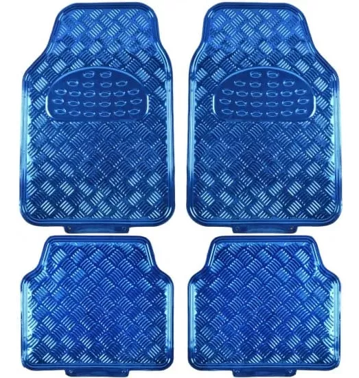 4PCS ALFOMBRAS DE PISO PARA AUTO, AZUL TAPIZ DISENO METALICO - 1