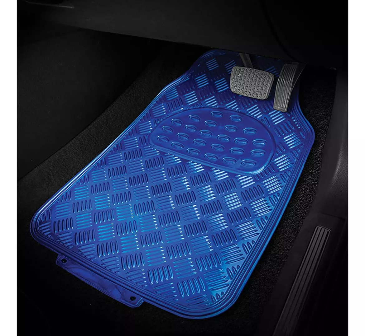4PCS ALFOMBRAS DE PISO PARA AUTO, AZUL TAPIZ DISENO METALICO - 2