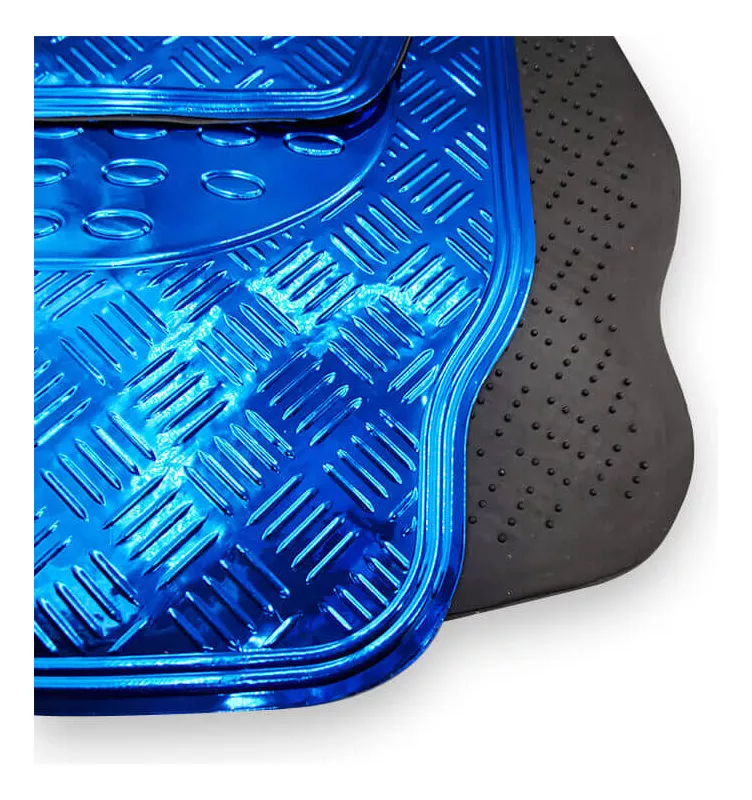 4PCS ALFOMBRAS DE PISO PARA AUTO, AZUL TAPIZ DISENO METALICO - 4
