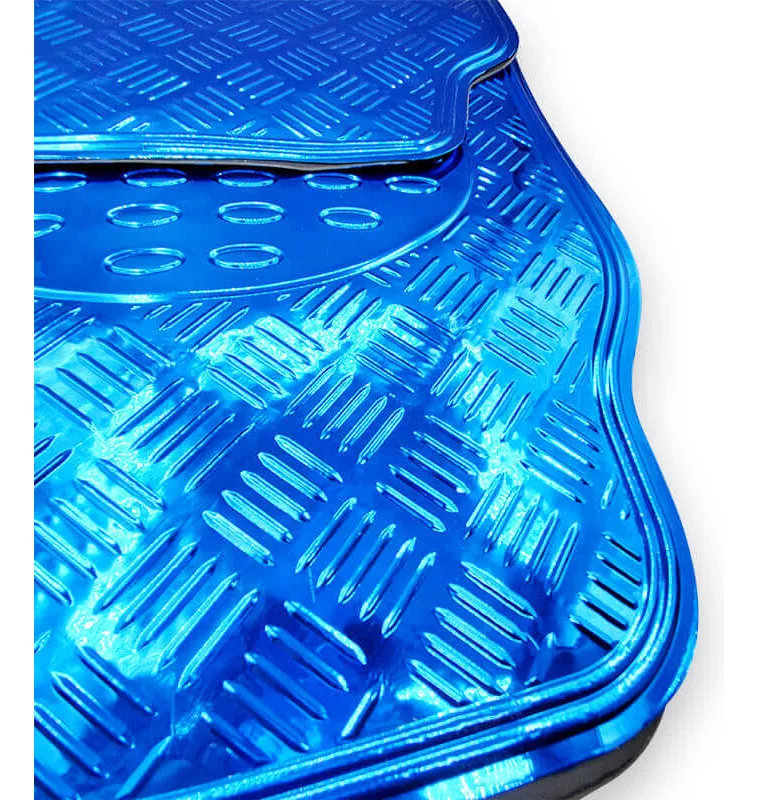 4PCS ALFOMBRAS DE PISO PARA AUTO, AZUL TAPIZ DISENO METALICO - 5