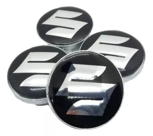 SET X4 TAPA CENTRO LLANTA AUTOS 60MM SUZUKI NEGRA LOGO PLATA - 1