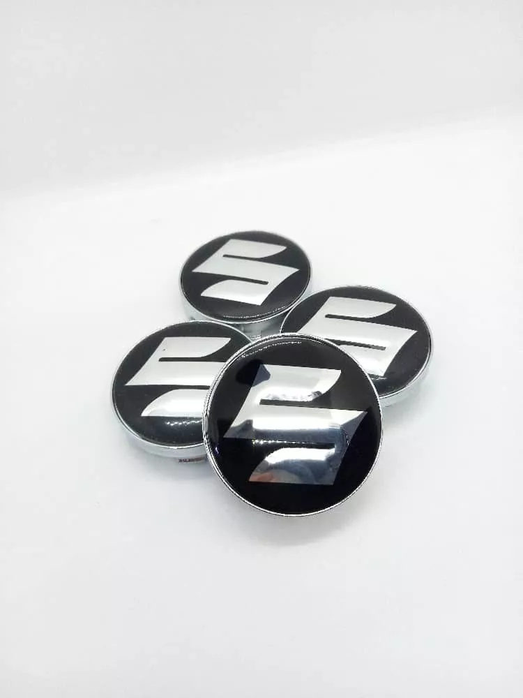 SET X4 TAPA CENTRO LLANTA AUTOS 60MM SUZUKI NEGRA LOGO PLATA - 4