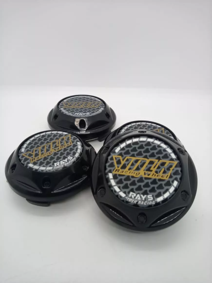 TAPA CENTRO DE LLANTAS DE AUTO NEGRA HEXAGONAL CARBONO - 1
