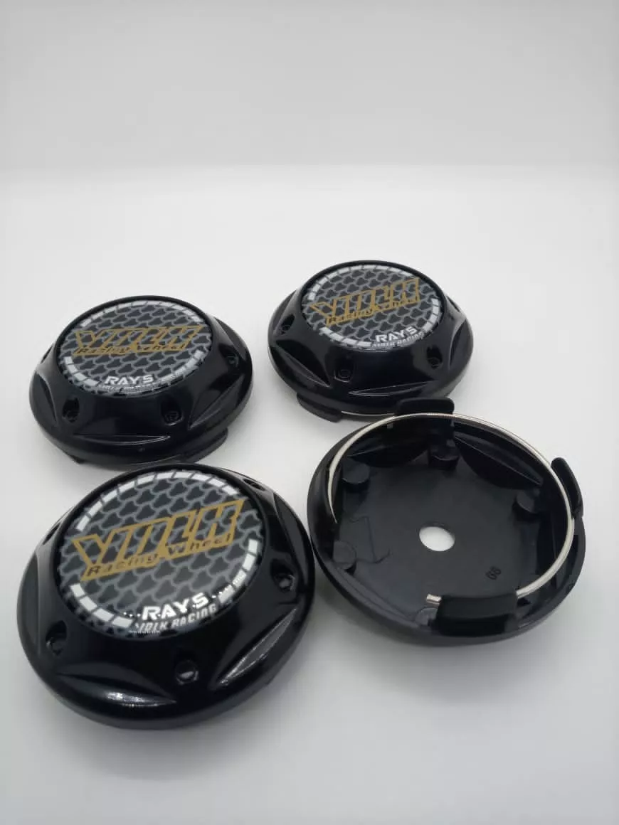 TAPA CENTRO DE LLANTAS DE AUTO NEGRA HEXAGONAL CARBONO - 2