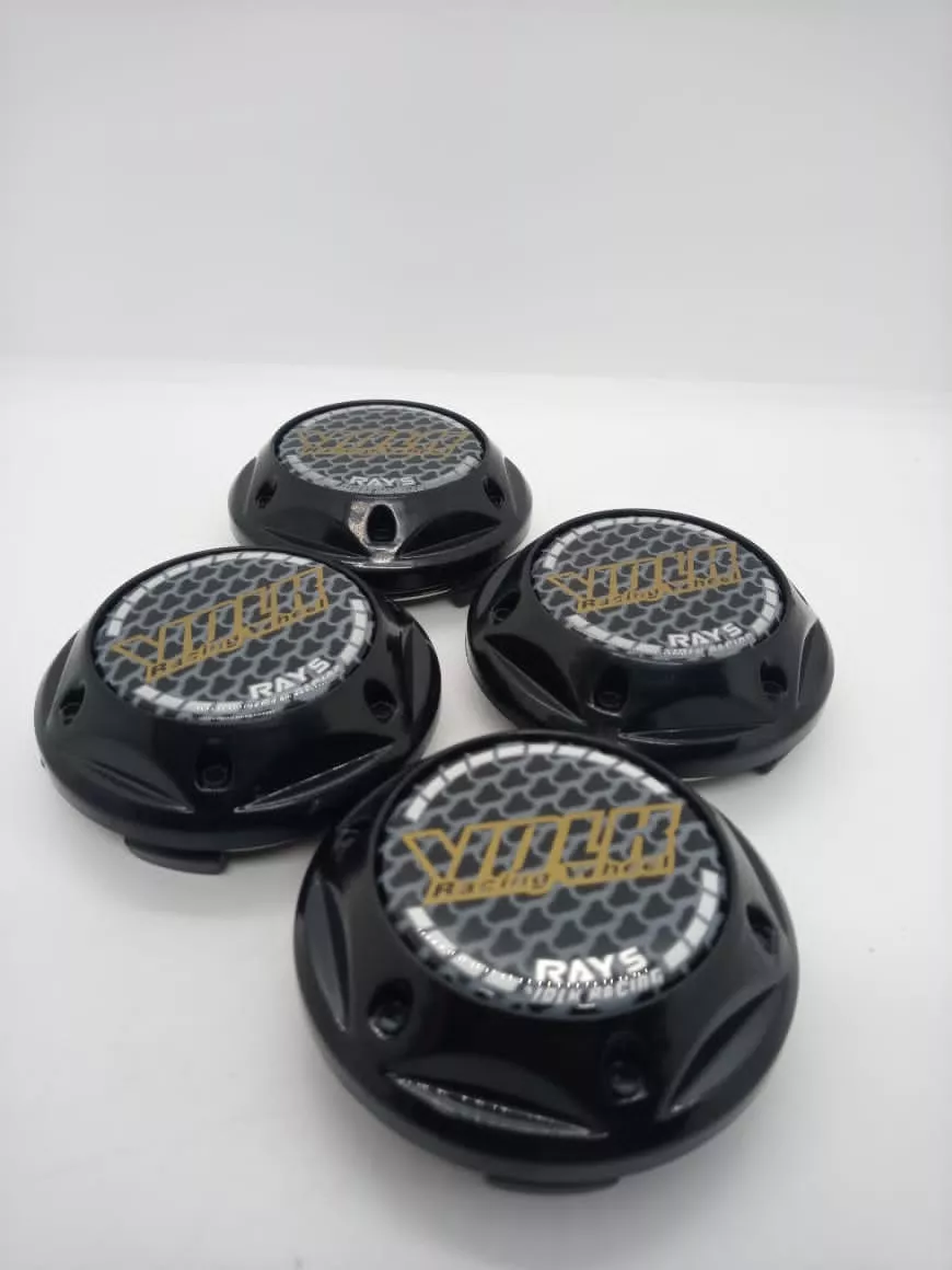 TAPA CENTRO DE LLANTAS DE AUTO NEGRA HEXAGONAL CARBONO - 3