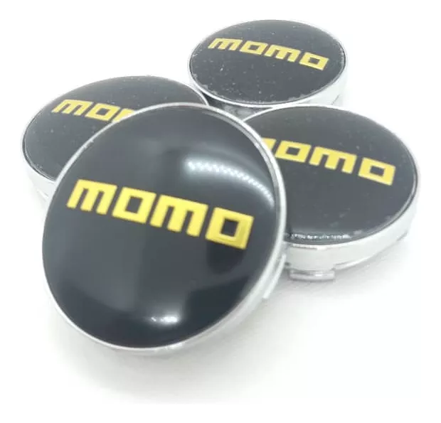 SET X4 TAPA CENTRO LLANTAS AUTOS 56MM NEGRO LOGO AMARILLO - 1